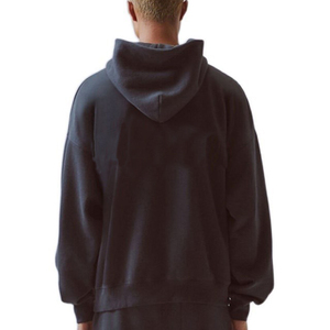 Men's Oversized Hooded Sweatshirt Solid Black Cotton French Terry Casual Autumn Wear - Product Image 6