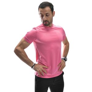 Camiseta de Cuello Redondo Rosa para Hombre, Manga Corta, Corte Ajustado, Ropa Deportiva Informal, Ligera, Transpirable, Mezcla de Algodón para Uso Diario - Product Image 1