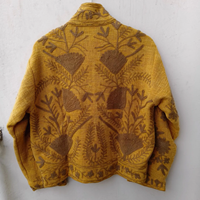 Veste d'hiver matelassée réversible en velours tricoté brodé Suzani, motif floral jaune, style bohème, en coton respirant et écologique