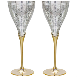 Silver Plated Brass Wine <b>Goblet</b> Set Of 2 Elegant Engraved Metal Champagne Flutes With Gold Stem For Hotel & Barware Low Price - Product Image 1