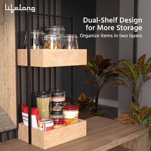 Wooden Double Tier <b>Storage</b> Rack With Metal Frame Minimalist Bathroom Organizer For <b>Toiletries</b> And Sundries Standing Type - Product Image 6
