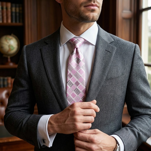 Pink Grey Checkered <b>Tie</b> for Men Premium Woven Necktie | Formal, Business, Wedding Wear Stylish Designer <b>Tie</b> | India 2026 Export - Product Image 2