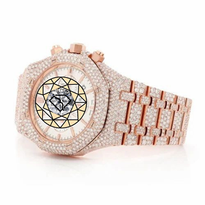 Custom Logo Luxury Simple Icedout Chronograph <b>Watch</b> Diamond Bezel Crystal Dial Stainless Steel <b>Case</b> Quartz Movement Auto 20mm - Product Image 2