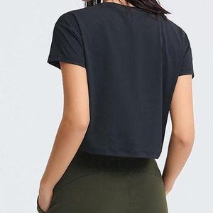 Women's Light Blue Cropped tank <b>top</b> O-Neck Short Sleeve Casual Breathable Knitted <b>Top</b> Solid Color Polyester Material women <b>crop</b> - Product Image 5