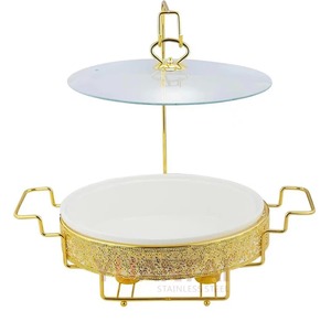Plat à gratin rectangulaire de luxe plaqué or avec insert et couvercle en verre pour service buffet - Product Image 2