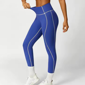 Women Casual High Waist Capri <b>Leggings</b> Side <b>Pockets</b> Sporty Stretch Breathable Fitness Pants Black Pink Seamless Yoga Wear - Product Image 6
