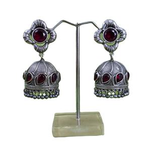 Pendientes de Cristal Jhumka con Forma de Bola y Corte de Pera Geométrico, Chapados en Plata Antigua sobre Latón, Modernos, para Regalo de Aniversario - Product Image 1
