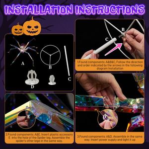 Decorazioni di Halloween a forma di ragno iridescente illuminato da 3FT per esterni, resistenti alle intemperie, pre-illuminato - Product Image 5