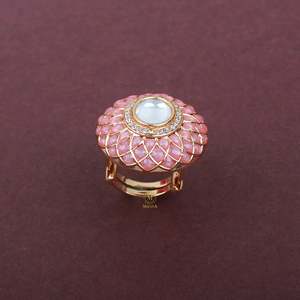 Jiya Pastel Pink Polki Designer CZ Butterfly Fashion Ring - Product Image 2