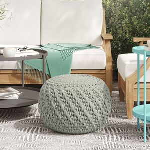 Nisi Light Grey Round Knitted Outdoor/Indoor <b>Pouf</b> Stylish Indoor/Outdoor Accent Furniture - Product Image 6