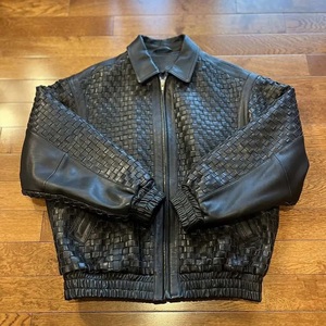 Blouson Bomber en Cuir PU Tressé Noir pour Homme, Col Rabattu, Fermeture Éclair, Style Moto Biker, Vêtement d'Automne - Product Image 5