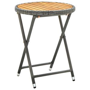 Mesa de té de 23.6 pulgadas de poliratán gris y madera maciza de acacia, muebles de patio - Product Image 1