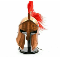 Mittelalterlicher König Leonidas Griechischer 300-Romane-Stil Römischer Eisenrüstungshelm Roter Federbusch Antik-Kupfer-Finish Krieger Weihnachten Halloween