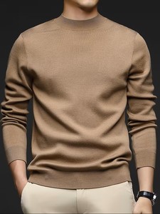 Pull en polaire d'hiver pour homme, col rond, manches longues, couleur unie, mélange polyester/coton, coupe régulière, coupe-vent et écologique - Product Image 3