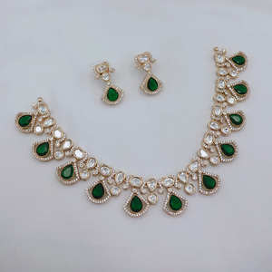 JeweleMarket Women's Gold Plated Crystal Rhinestone Ethnic <b>Beads</b> Wedding Engagement Anniversary Gift Necklace Earring <b>Set</b> - Product Image 2