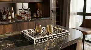 Elegant Classic Polished Double Tier Bone Inlay Tray Luxury Handmade Premium Quality Movable Decorative Dining <b>Table</b> - Product Image 6