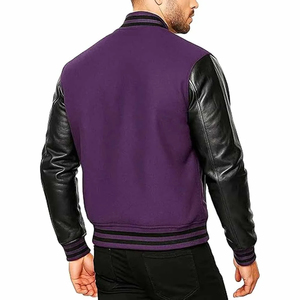 Men's Eco-Friendly Windproof Breathable Wool Varsity Jacket with Embossed Printing Crew Neck Regular Sleeves Loose Fit - Product Image 2