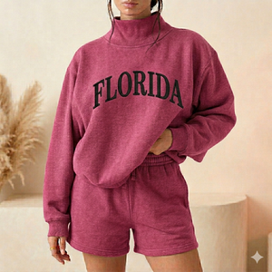 Women <b>Mock</b> <b>Neck</b> <b>Top</b> And Shorts Coordinated Outfit Warm Cozy Comfort Fit Easy Dressing Daily Style Refined Clothing - Product Image 1