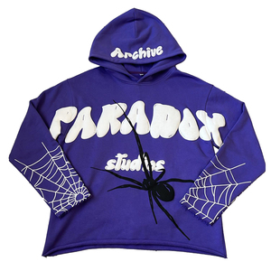 Sweat-shirt à capuche Paradox Studios violet surdimensionné, style streetwear, imprimé toile d'araignée, unisexe, en coton tricoté - Product Image 1