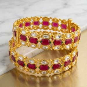 925 Silver Monzo Bangles Stone Crystal Designer <b>Kada</b> Set for Red Crystal Rhinestones Geometric Design Women's Wedding Jewelry - Product Image 2