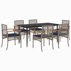 Juego de comedor de patio de ratán polivinílico gris de 7 piezas con cojines Muebles de exterior con estilo - Product Image 2