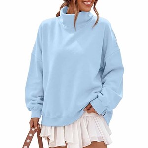 Sweat-shirt à col montant uni, doublé polaire thermique premium, anti-boulochage, coupe oversize, épais et confortable pour femme - Product Image 1
