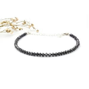 Pulsera de Moda con Cuentas de Diamantes Negros de 3-4 mm, Plata de Ley 925, Hecha a Mano, Delicada, Regalo de Joyería para Ella - Product Image 1