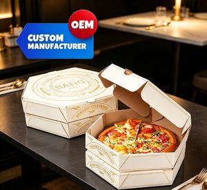 Cajas de Pizza Personalizadas OEM para Cadenas de Comida Rápida, Cajas de Embalaje para Pizza, Cajas de Pizza Grandes Personalizadas de Cartón Kraft para Alimentos - Product Image 1
