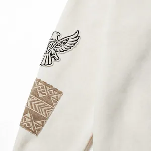 Sweat à capuche mi-zippé pour homme Accept Industry, en molleton de coton oversize, avec design patchwork et broderie faucon, poche sur la manche gauche - Product Image 6