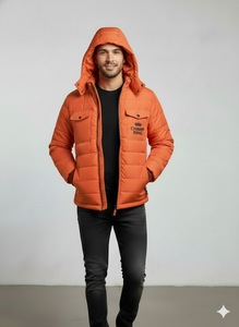 CHAMP KING Veste matelassée orange pour homme, col rabattable, fermeture éclair - Product Image 6