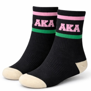 Custom Black Pink Green Women's Crew <b>Socks</b> with AKA Lettering Knit Design Ribbed Cuffs Contrast <b>Toe</b> Casual Sports <b>Socks</b> - Product Image 1