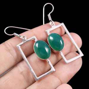 Pendientes de Plata de Ley 925 con Ónix Verde, Hechos a Mano, Minimalistas, Colgantes, con Piedras Preciosas Naturales, Regalo de Joyería - Product Image 3