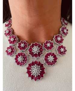 Parure Collier Ras-du-Cou Floral et Boucles d'Oreilles pour Femme, Bijoux de Mariée de Luxe, Bijoux de Mariage Spectaculaires Faits Main, Produit en Gros - Product Image 1