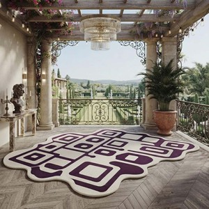 Alfombra Moderna de Diseño Abstracto Irregular en Morado y Marfil, Hecha a Mano, Antideslizante, de Lana/Algodón de Pelo Medio para Sala de Estar, Dormitorio, Hogar de Lujo - Product Image 4