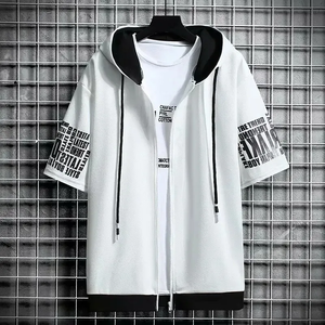 Sudadera con capucha de moda para hombre, ropa de verano, camiseta con cremallera, diseño de dibujos animados, informal, estampada, de manga corta para hombre - Product Image 3