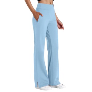 Wholesale Ribbed <b>Flare</b> Yoga Pants Women Seamless Bootcut <b>Leggings</b> Custom Logo Wide Leg Fitness Trousers - Product Image 2