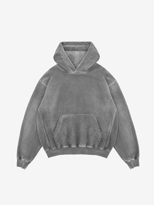 Sweat-shirt à capuche pour homme, effet délavé, couleur unie, pull en molleton, épaules tombantes, coupe oversize, streetwear d'hiver - Product Image 6