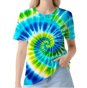T-shirts à manches courtes pour femmes, imprimés numériques par sublimation intégrale, lavables, pour la natation, la plage, style urbain, effet tie-dye. - Product Image 3