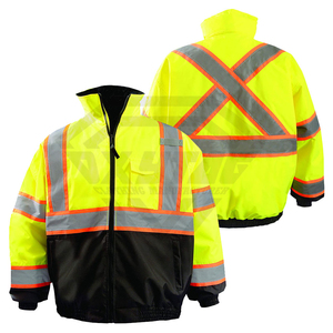 Custom High Visibility Safety Bomber <b>Jacket</b> <b>Waterproof</b> Reflective Winter Workwear Neon <b>Yellow</b> Black Security Guard Parka Coat - Product Image 3