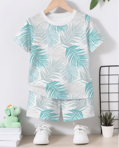 Yellow Tropical Print Jersey Boys Clothing Set Sweatshirt and Shorts Summer Casual Kids Outfit Custom Logo OEM Service - Product Image 2