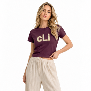 T-shirt violet brodé personnalisé, coupe classique, manches courtes, col rond, 100% coton, broderie chenille DTG pour femme - Product Image 1