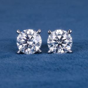 Boucles d'oreilles en argent avec moissanite couleur or, clous ronds, effet halo de diamant, bijoux pour femme, cadeau de fête - Product Image 3
