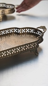 Gold Pure Brass Etched <b>Tray</b> Serving <b>Tray</b> <b>Table</b> Home Decor Decorative Handle Farmhouse Wedding Decor <b>Tray</b> - Product Image 3