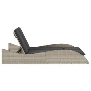 Chaise longue double en rotin PE gris clair avec structure en acier thermolaqué pour la détente en plein air - Product Image 5