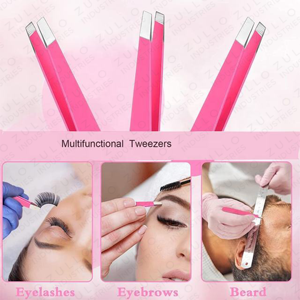 Pinzas para Cejas de Acero Inoxidable con Punta Inclinada y Recubrimiento en Polvo Rosa, con Tubo Protector, Herramienta de Belleza Personalizada OEM - Product Image 2