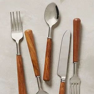 Juego de cubiertos con mango de madera, cuchara, tenedor y cuchillo de acero inoxidable, vajilla de lujo para cocina y comedor, juego de cubiertos moderno para restaurante y hotel - Product Image 1