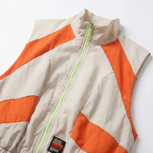 Beige Orange Block <b>Utility</b> <b>Vest</b> | Neon Zip Stand Collar Windbreaker <b>Vest</b> | Oversized Sleeveless Jacket | Custom OEM Manufacturer - Product Image 5