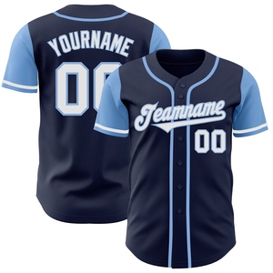 Maillot de baseball bicolore authentique OMMIZ INDUSTRY bleu marine et bleu clair, personnalisé, le plus vendu en gros - Product Image 1