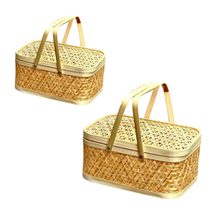 Cesta de Regalo de Bambú Personalizable, Cesta de Frutas con Tapa y Asa, Artesanía Vietnamita, Decoración para el Hogar - Product Image 1