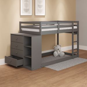 Letto a Castello Singolo/Singolo con Finitura Grigia Gaston, 4 Cassetti e 3 Scomparti per Bambini - Product Image 4